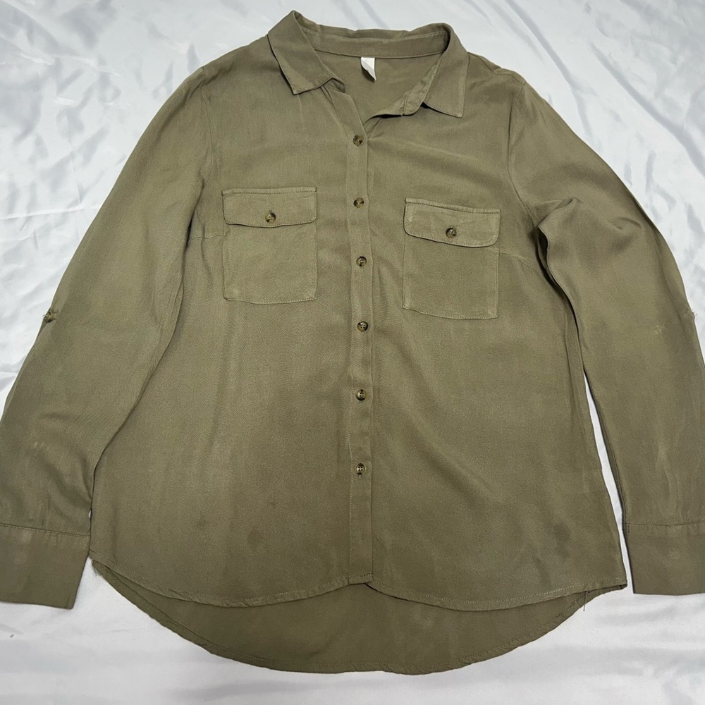 Olive Green Button-Up Women's Top